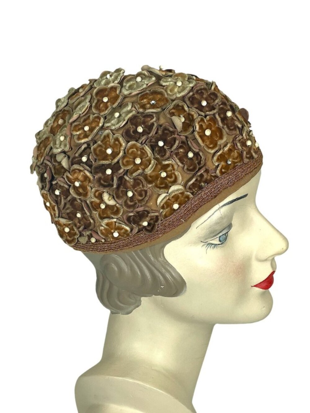 1950s hat with velvet flowers by May Smith Size 22